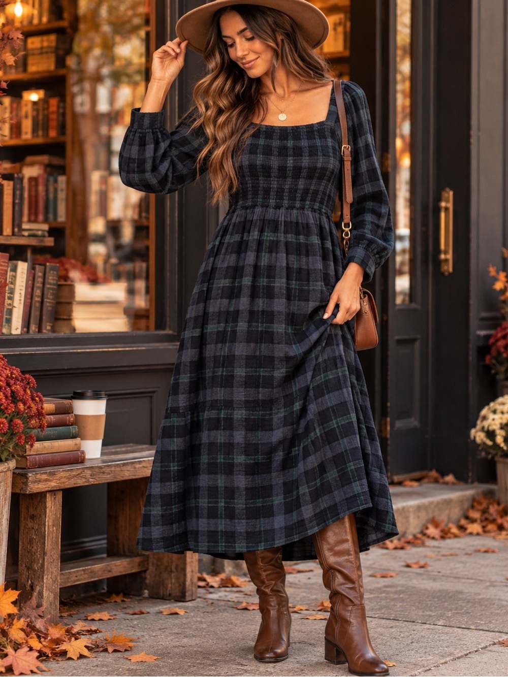 Madewell Lightspun Lucie Smocked Midi Dress Livonia Plaid 100% Cotton